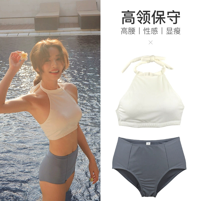 Hot Spring Ins Style High Collar Minimalist Women's Two-Piece Swimsuit