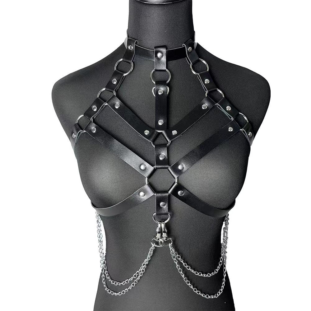 Women's Chain Leather Stage Performance Costume And Accessories