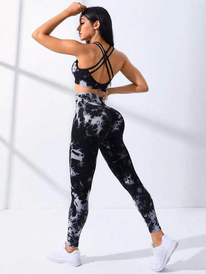 European And American Seamless Tie-dye Yoga Clothes Sports Bra Trousers Suit