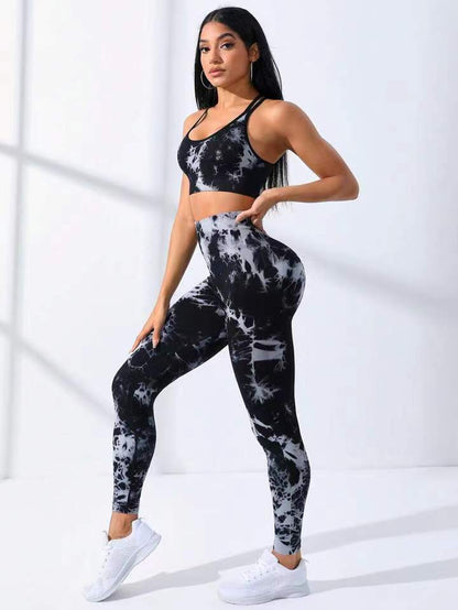 European And American Seamless Tie-dye Yoga Clothes Sports Bra Trousers Suit