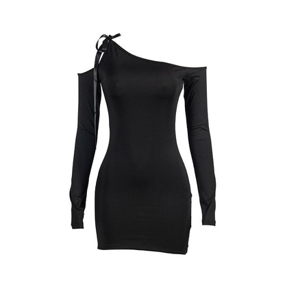 Off-the-shoulder Long Sleeve Slim Fit Waist Dress