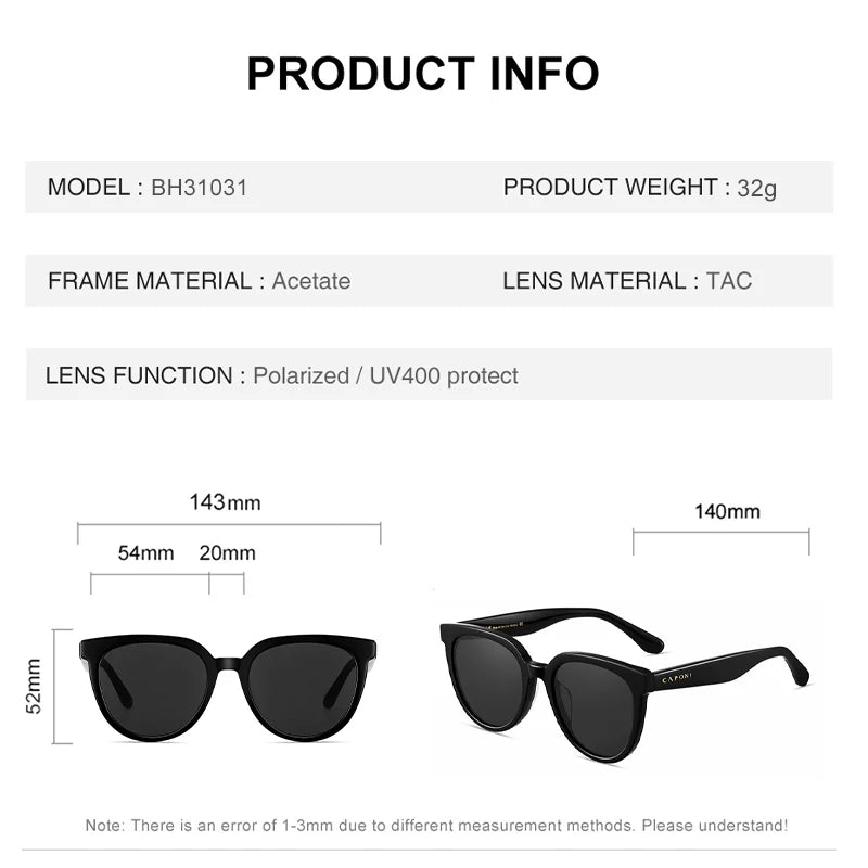 CAPONI Brand Design Sunglasses For Women Fashion Retro Girls Eye Shades Korea Style Polarized Sun Glasses UV Protection BH31031