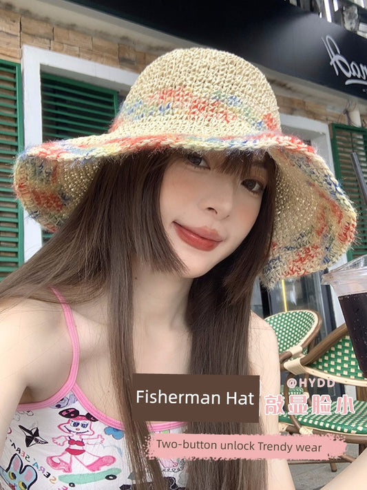 Color Woven Hollowed Women's Summer Seaside Vacation Straw Hat