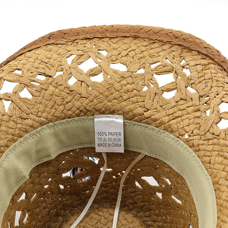 New Summer khaki Paint Spraying Lafite Straw Cowboy Hats Summer Men Women Wide Brim Sun Protection Hat Panama Beach Cap Adult