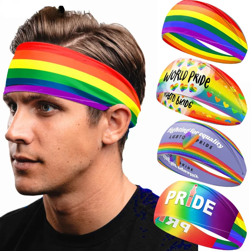 New Rainbow Letters Printed Stretch Headband for Men Women Breathable Sweat-absorbing Sports Hairbands Sweatband Gym Accessories