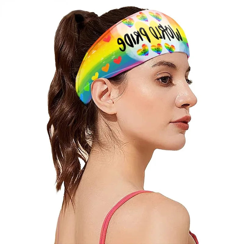 New Rainbow Letters Printed Stretch Headband for Men Women Breathable Sweat-absorbing Sports Hairbands Sweatband Gym Accessories