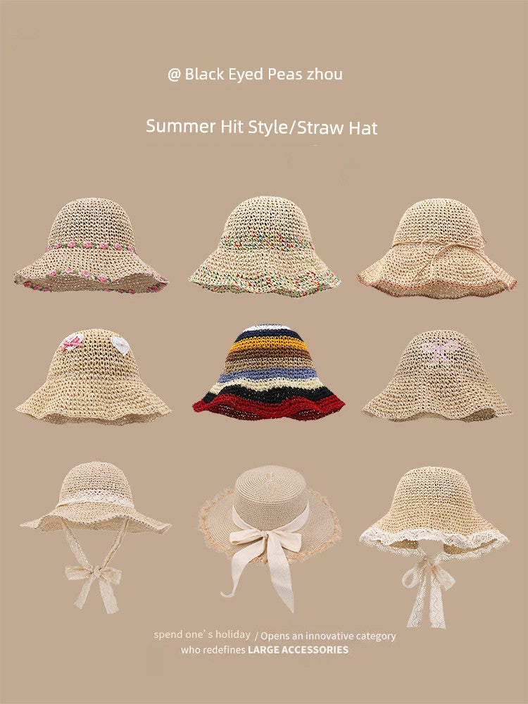 Straw Hat Japanese Style Women's Hand-Woven Summer Outing Lace