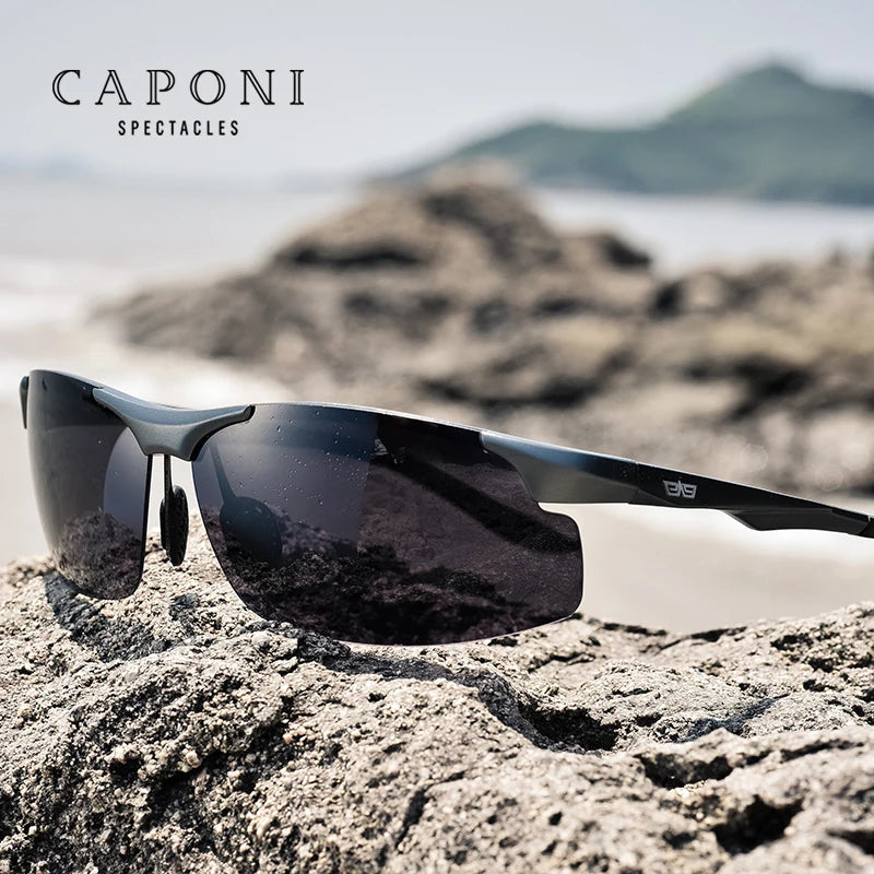 CAPONI Aluminum Men's Sunglasses Polarized SportsUV Film Coating Sun Shades Driving Clear Vision Eyewear For Men UV400 BS8033