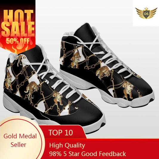 Basketball Shoes For Men Lace-Up High Top Sneakers Mens Baroque Chain Tiger Basketball Shoes Breathable Sneakers Walking Shoes