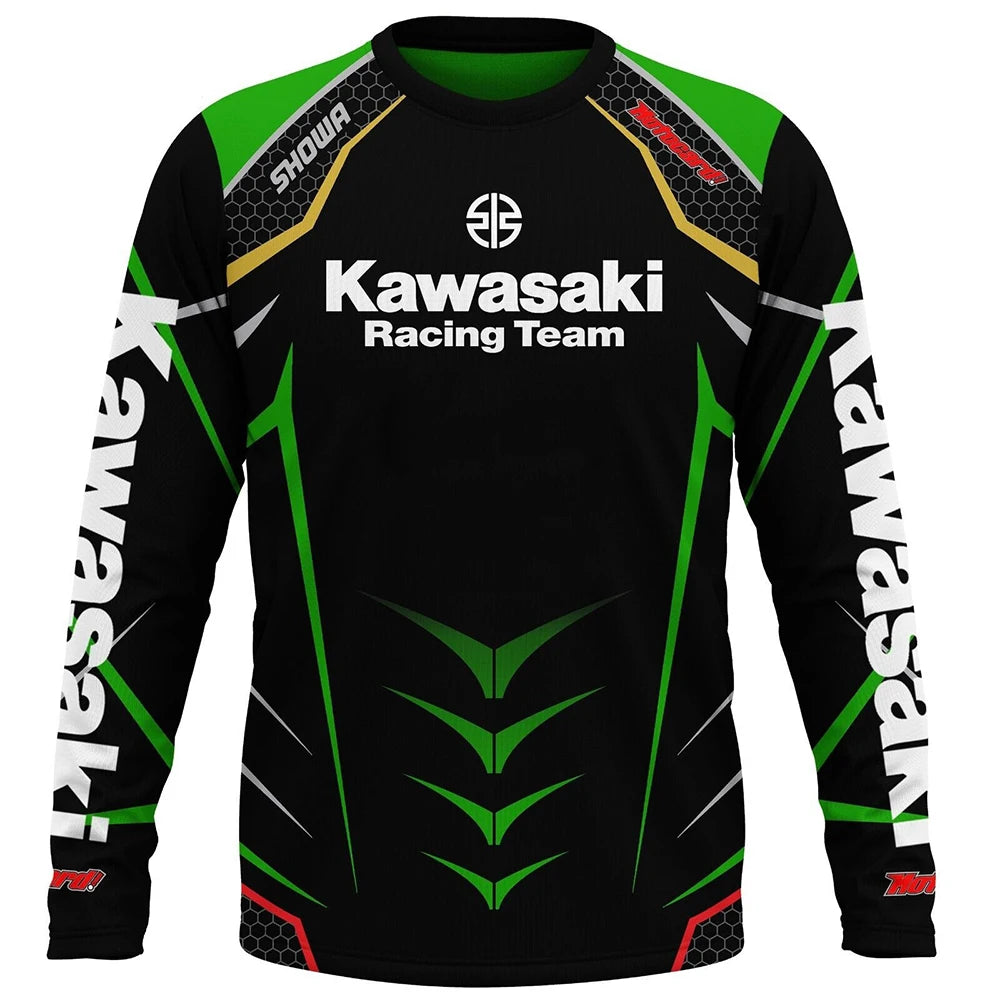 Kawasaki Motorcycle Racing Team Men T-shirt Long Sleeve Spring Autumn Women Tee Shirts 2024 New Sports Children Clothes Tops