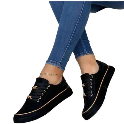 Womens Sneakers Round Toe Lace-up Flat Stylish Leather Casual Shoe Comfortable Women Vulcanized Shoes Lightweight Tenis De Mujer