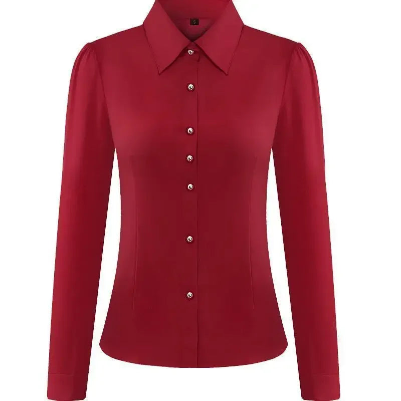 Autumn Shirt Women's Long-Sleeved Chiffon Casual Work Wear Wine Red Ol Shirt Blouse Women Blusas Ropa De Mujer