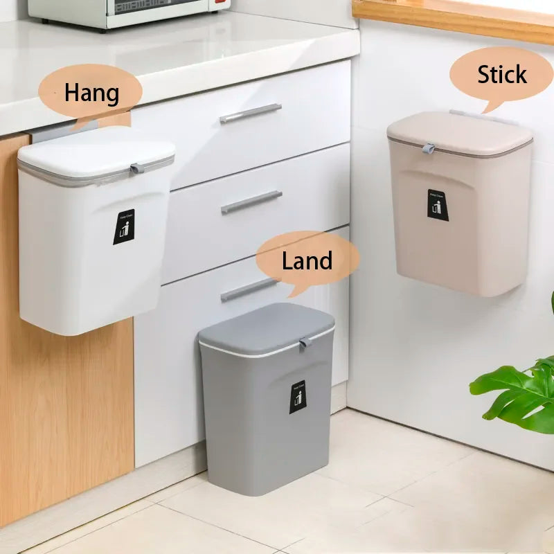 7/9L Kitchen Hanging Trash Can For Kitchen Cabinet Door Wall Mounted Recycling Garbage Basket with Lid Kitchen Accessories