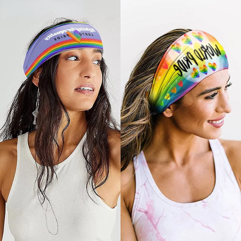 New Rainbow Letters Printed Stretch Headband for Men Women Breathable Sweat-absorbing Sports Hairbands Sweatband Gym Accessories