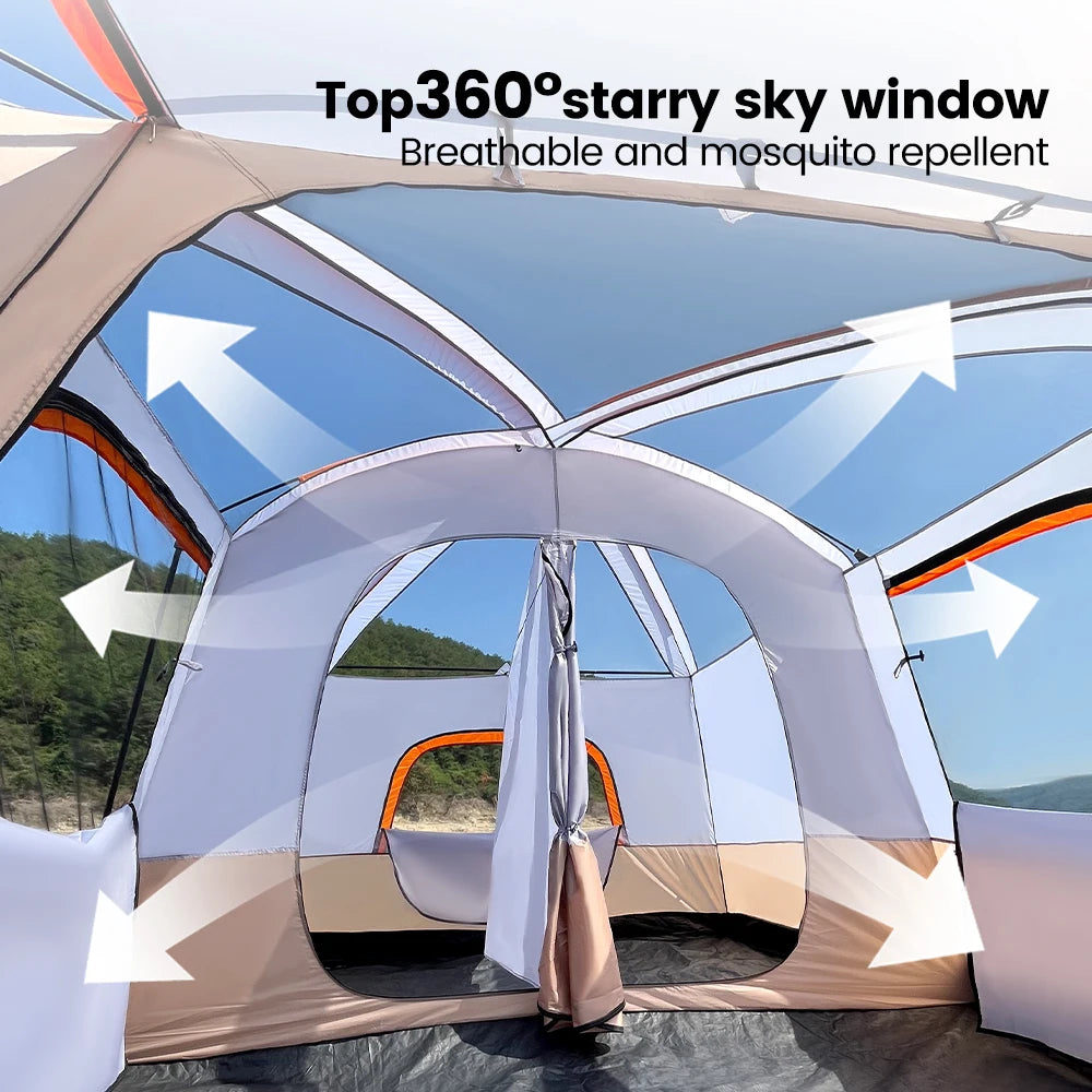 Sonuto Camping Family Tent 3-12 Person Double Layers Oversize 2 Rooms Thickened Rainproof Outdoor Family Camp Tour Equipment