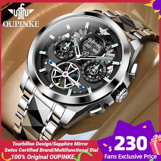 OUPINKE Automatic Mechanical Watch for Men Luxury Top Brand Tungsten Steel Sapphire Mirror Original Waterpoof Watches 2023 Trend