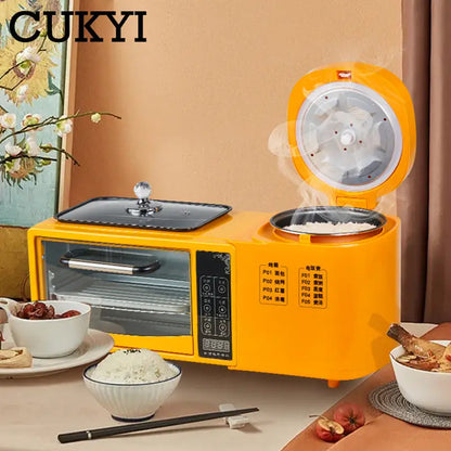 3 In 1 Electric Breakfast Machine Multifunction 1L Rice Cooker 8L Bake Oven Frying Pan Household Bread Pizza Oven Noodles Boiler