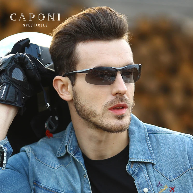 CAPONI Aluminum Men's Sunglasses Polarized SportsUV Film Coating Sun Shades Driving Clear Vision Eyewear For Men UV400 BS8033