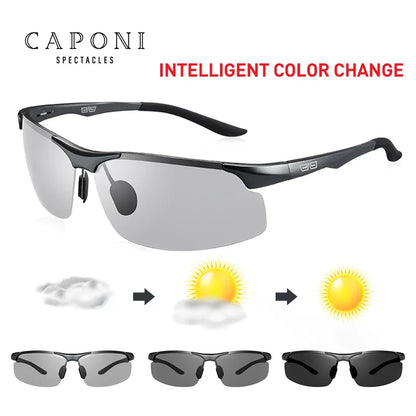 CAPONI Aluminum Men's Sunglasses Polarized SportsUV Film Coating Sun Shades Driving Clear Vision Eyewear For Men UV400 BS8033