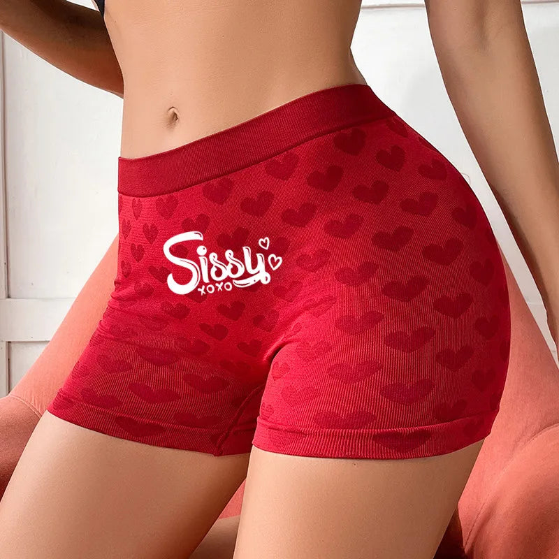 Love Heart Pink Knitting Underwear Funny SISSY Print Women's Sexy Underwear Female High-waisted Comfortable Breathable Panties