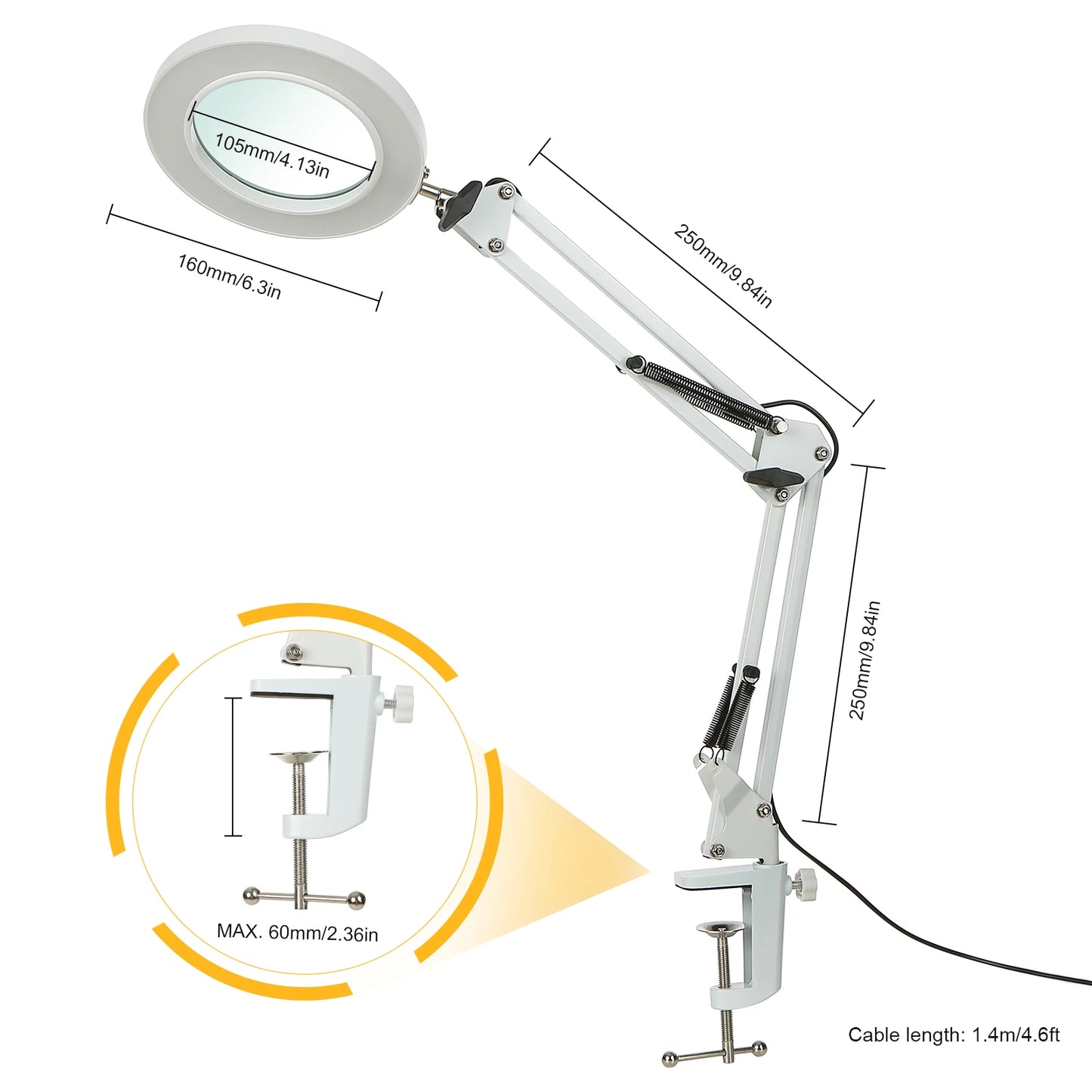 Flexible Clamp-on Table Lamp with 8x Magnifier Glass Swing Arm Dimmable Illuminated Magnifier LEDs Desk Light 3 Color Modes Lamp