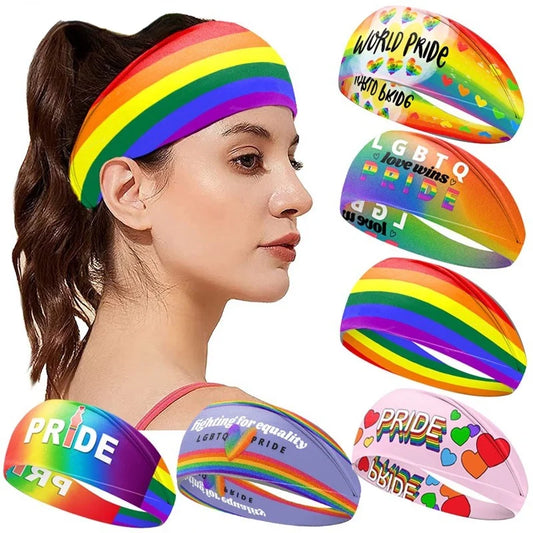 New Rainbow Letters Printed Stretch Headband for Men Women Breathable Sweat-absorbing Sports Hairbands Sweatband Gym Accessories