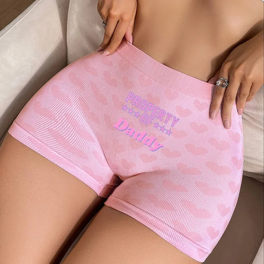 PROPERTY OF DADDY Wowens Sexy Underwear Love Heart Pink Knitting Underwear Female High-waisted Comfortable Breathable Panties