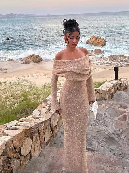 Elegant Off Shoulder Maxi Dress For Women Chic Summer Beach Long Sleeve Dresses Female 2024 Holiday Evening Lady Party Vestidos