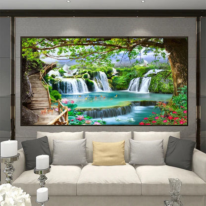 Custom Any Size Green Forest Waterfall Nature Landscape 3D Mural Wallpaper Living Room Bedroom Photo Wall Paper Papel De Parede