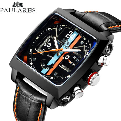 2024 Fashion Men Automatic Wristwatch Luxury Design Tourbillon Waterproof Classic Square Leather Strap Mechanical Clock Man Gift