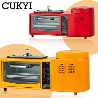 3 In 1 Electric Breakfast Machine Multifunction 1L Rice Cooker 8L Bake Oven Frying Pan Household Bread Pizza Oven Noodles Boiler