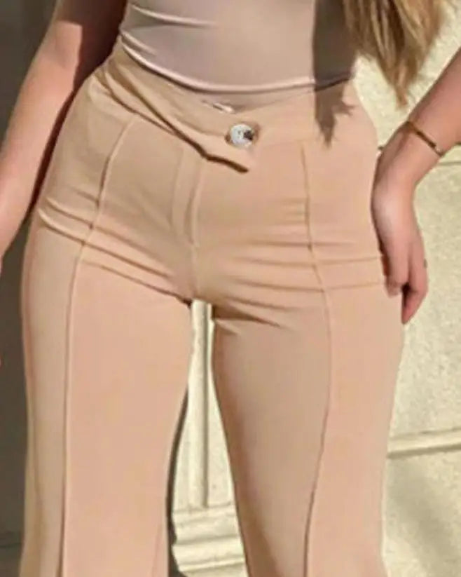 Elegant Plain Zip Fly High Waist Work Pants 2023 Summer European & American Women's Clothing Casual Daily Fashion Trousers