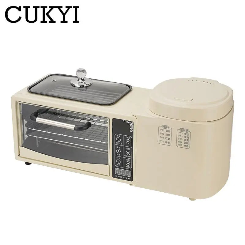 3 In 1 Electric Breakfast Machine Multifunction 1L Rice Cooker 8L Bake Oven Frying Pan Household Bread Pizza Oven Noodles Boiler