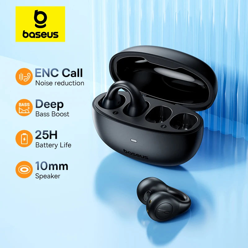 Baseus AirGo AS01 Wireless Headphones Ear clip Earphones Bluetooth 5.3  2MIc ENC HD Call Noise Reduction Earbuds Sports Earbuds