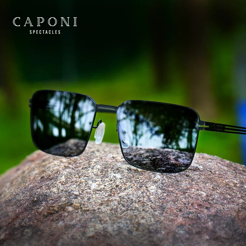 CAPONI Nylon Lenses Men's Sunglasses Polarized Outdoor Driving Alloy Sun Glasses UV400 Protect No Screws Design Shades CP5012