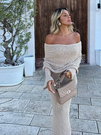 Elegant Off Shoulder Maxi Dress For Women Chic Summer Beach Long Sleeve Dresses Female 2024 Holiday Evening Lady Party Vestidos