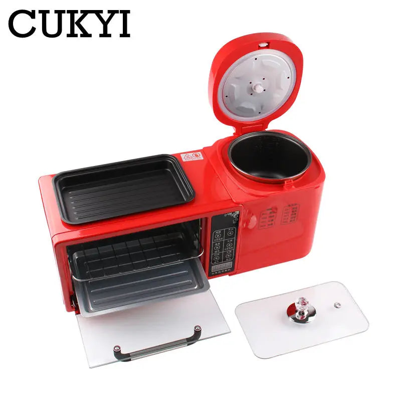 3 In 1 Electric Breakfast Machine Multifunction 1L Rice Cooker 8L Bake Oven Frying Pan Household Bread Pizza Oven Noodles Boiler