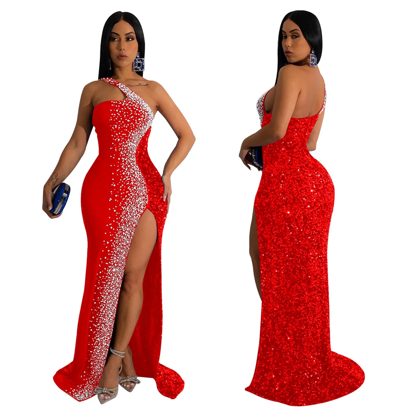 Black Blue Red Polyester African Dresses for Women Summer Sexy African Sleeveless Sequined Long Party Dress African Clothes