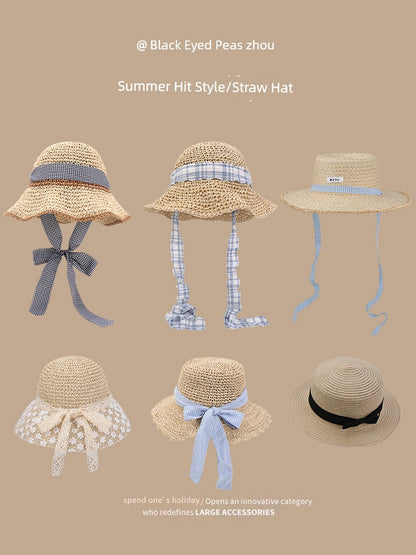 Straw Hat Japanese Style Women's Hand-Woven Summer Outing Lace