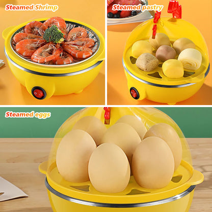 Egg Cooker, Egg Boiler With Steamer Attachment For Soft And Hard Boiled Eggs, Poached Boiled & Omelette Maker Machine Steamer, 7 Egg Capacity