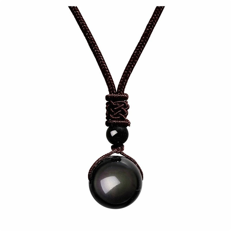 Fashion 16mm Natural Obsidian Pendant Amethyst Necklace For Men And Women