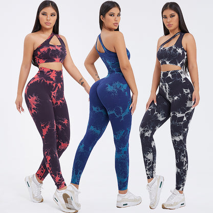 Women's One-shoulder Seamless Tie-dye Yoga Clothes Fitness Suit