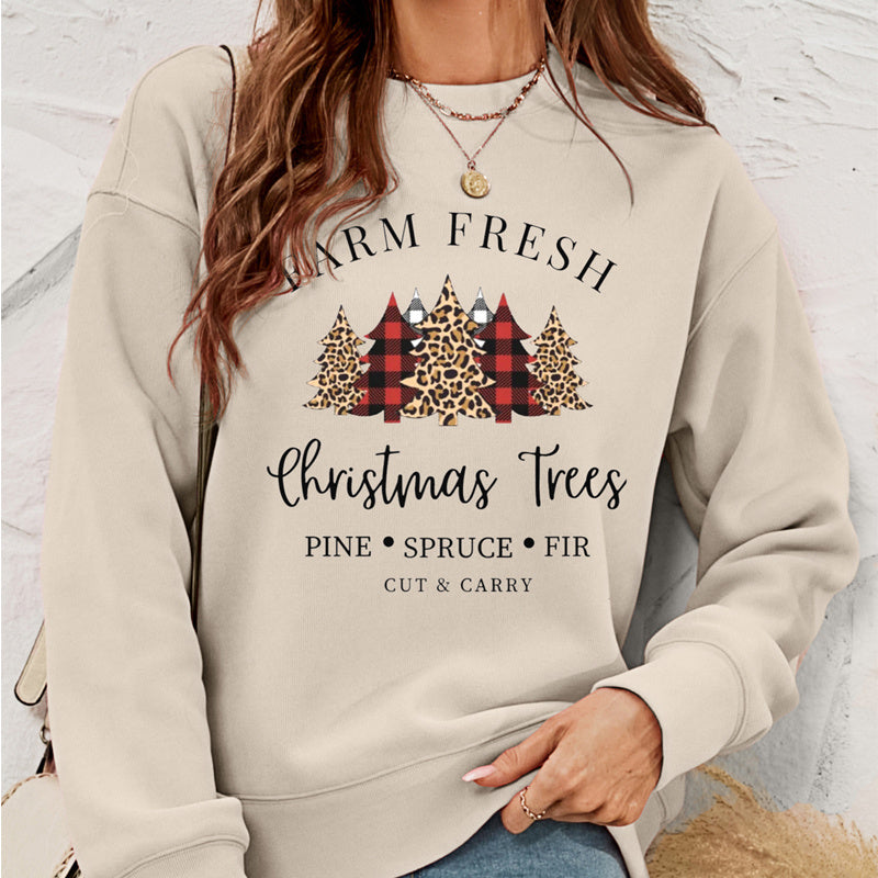 European And American Women's Clothing Pullover Christmas Sweater Women's Autumn And Winter Fleece Printed Women's Top