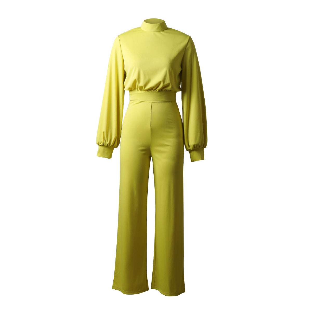 Sexy Wide Leg Pants Solid Color High Neck Halter Long Sleeve Casual Jumpsuit