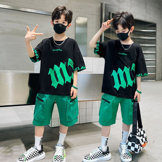Clothes Handsome Trendy Short Sleeve Children's Clothing Summer Two-piece Suit