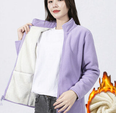 Women's Autumn And Winter Lamb Wool Stand Up Collar Cardigan Sweatshirt