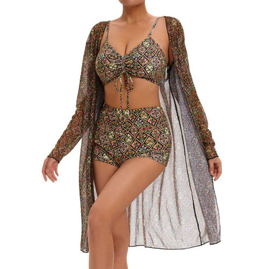 Digital Printing Pleated Tie Bikini For Women