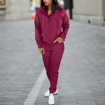 Solid Color Hooded Long Sleeve Sweater Fashion Ankle-tied Trousers Two-piece Suit