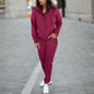 Solid Color Hooded Long Sleeve Sweater Fashion Ankle-tied Trousers Two-piece Suit