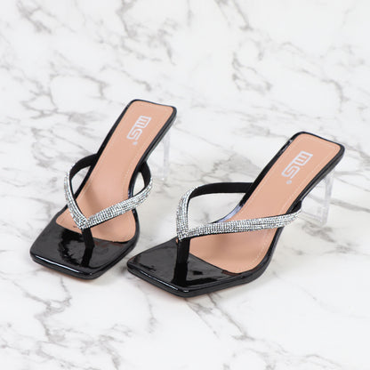 Women's Square Toe Rhinestone High Heel Sandals